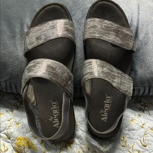 Alegria Gray Comfort Sandals with Two-Strap Design
